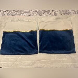 Blue and White Pillow Covers with Gold Accent